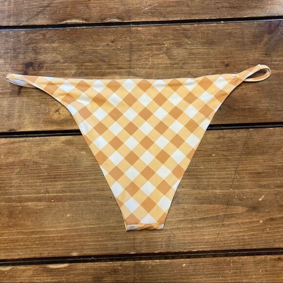 Toast Swim Bikini Bottoms White Tan Gingham Plaid XL NWOT Cheeky - Picture 4 of 6